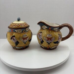 Ceramic Coffee Cream & Sugar Set Of 2‎ Western Rodeo Cowboy Boots Rustic